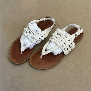 Woven Leather Thong Sandals with Slingback in White